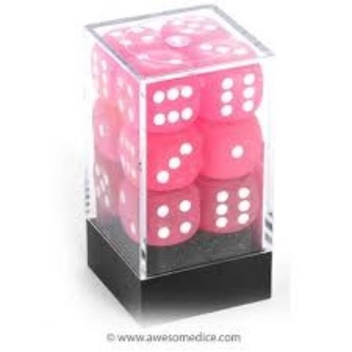 Frosted 12 * D6 Pink / White 16mm Chessex Dice (CHX27664)