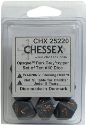 Opaque 10 * D10 Dark Grey / Copper Chessex Dice (CHX25220)