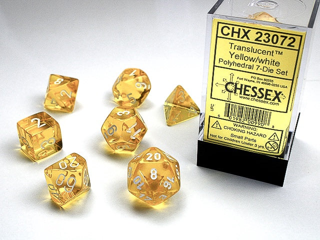 Translucent 7-Die Set Yellow W / White Chessex Dice (CHX23072)