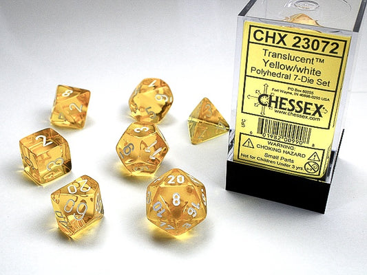 Translucent 7-Die Set Yellow W / White Chessex Dice (CHX23072)