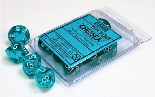 Translucent 10 * D10 Teal / White - New Version Chessex Dice (CHX23285)